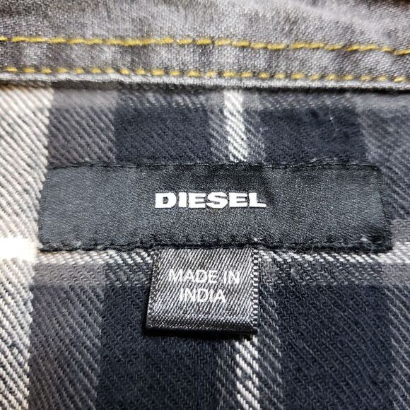 Diesel Shirt Men L Black White Plaid Pearl Snap Slub Distressed Western Cowboy - Picture 6 of 12